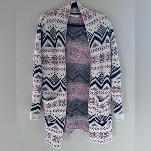 Wanna B Size S/M snowflake patterned Open-Front Cardigan Sweater